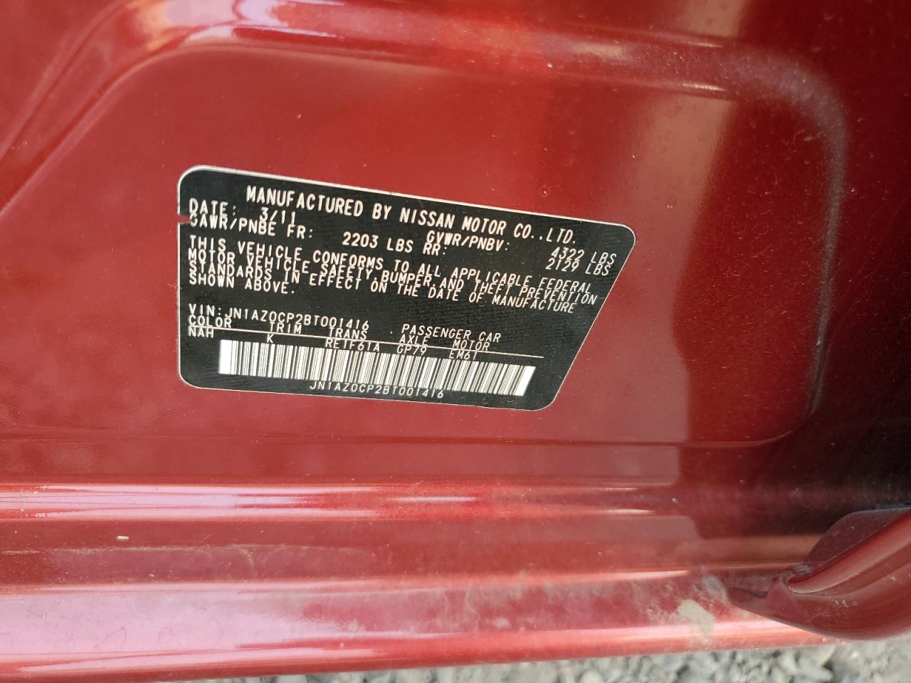 2011 Nissan Leaf Sv VIN: JN1AZ0CP2BT001416 Lot: 70840184