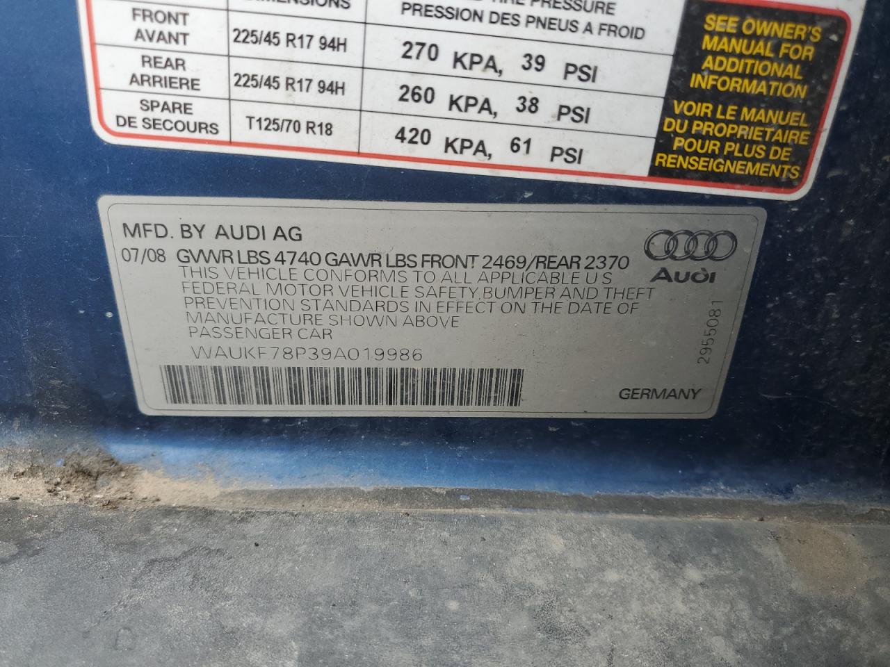 WAUKF78P39A019986 2009 Audi A3 2.0T Quattro