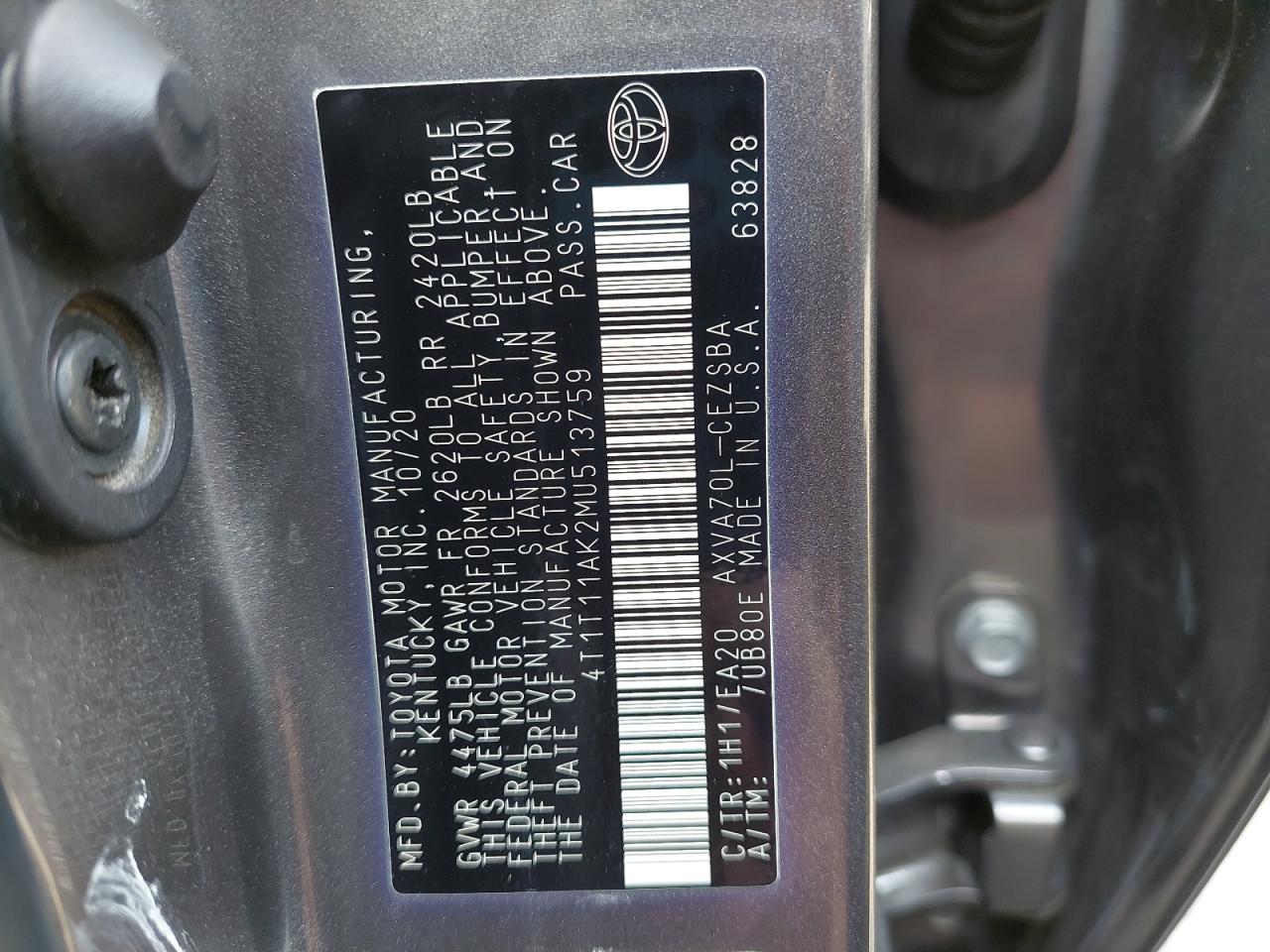 4T1T11AK2MU513759 - 2021 Toyota CAMRY - #73440994