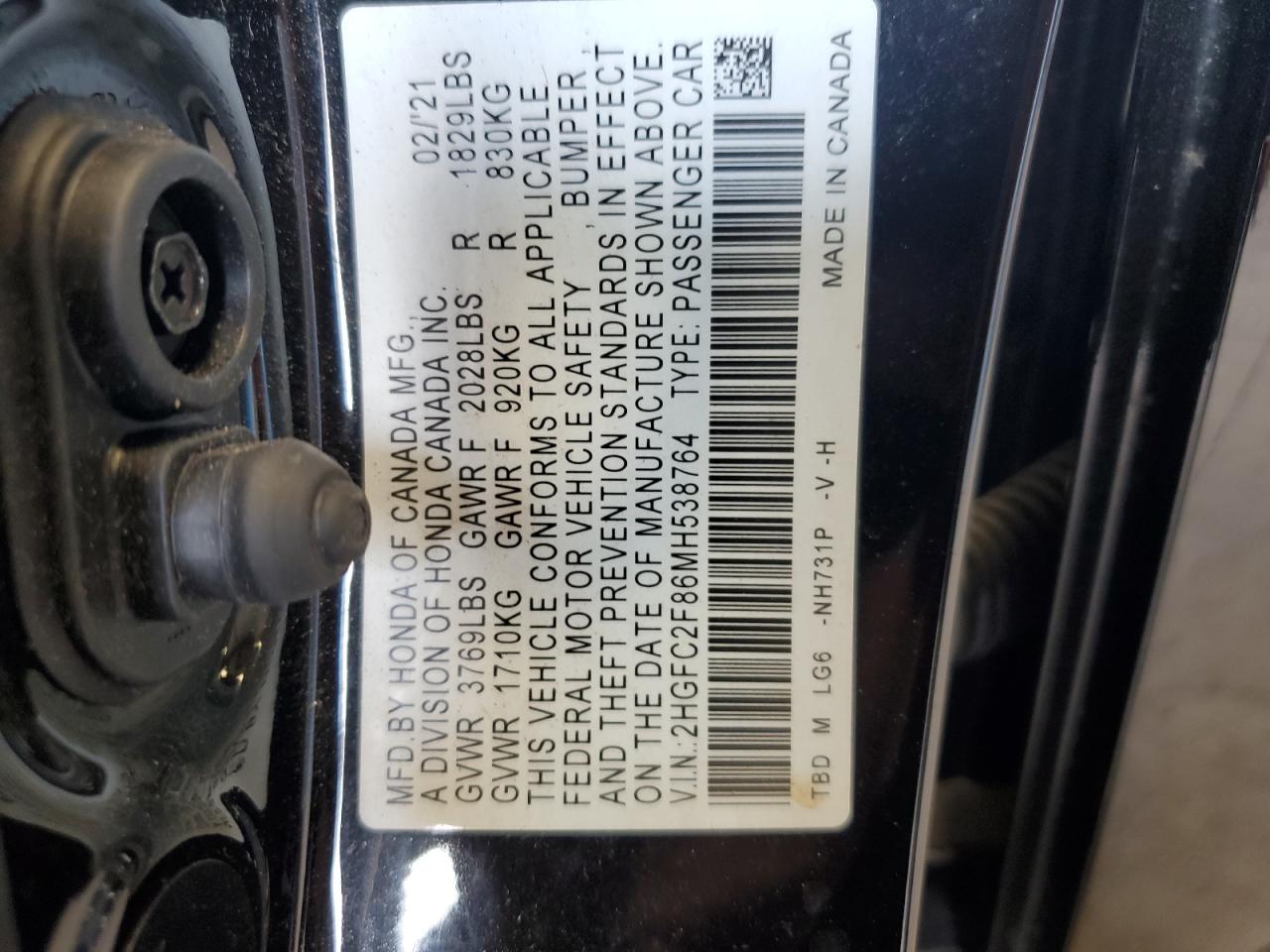 2HGFC2F86MH538764 2021 Honda Civic Sport 2HGFC2F86MH538764 2021 Honda Civic Sport