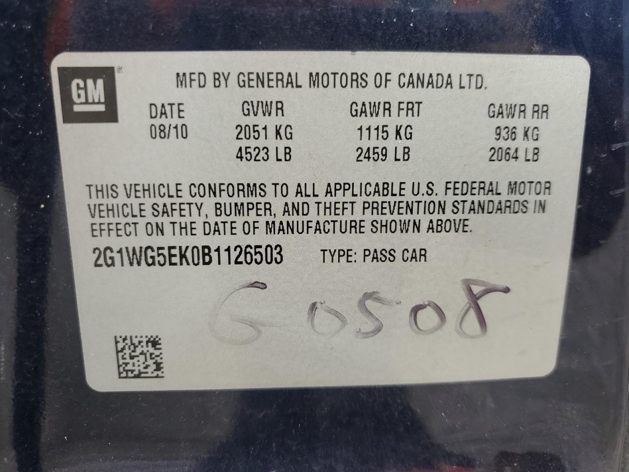 2011 Chevrolet Impala Lt VIN: 2G1WG5EK0B1126503 Lot: 72677544