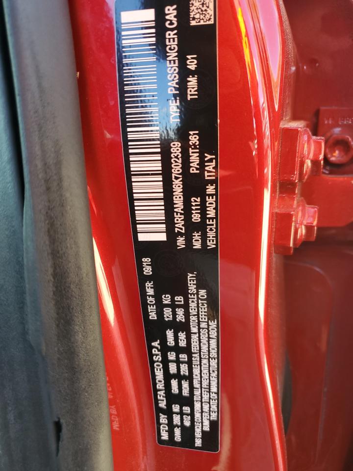 2019 Alfa Romeo Giulia Ti VIN: ZARFAMBN6K7602389 Lot: 72623174