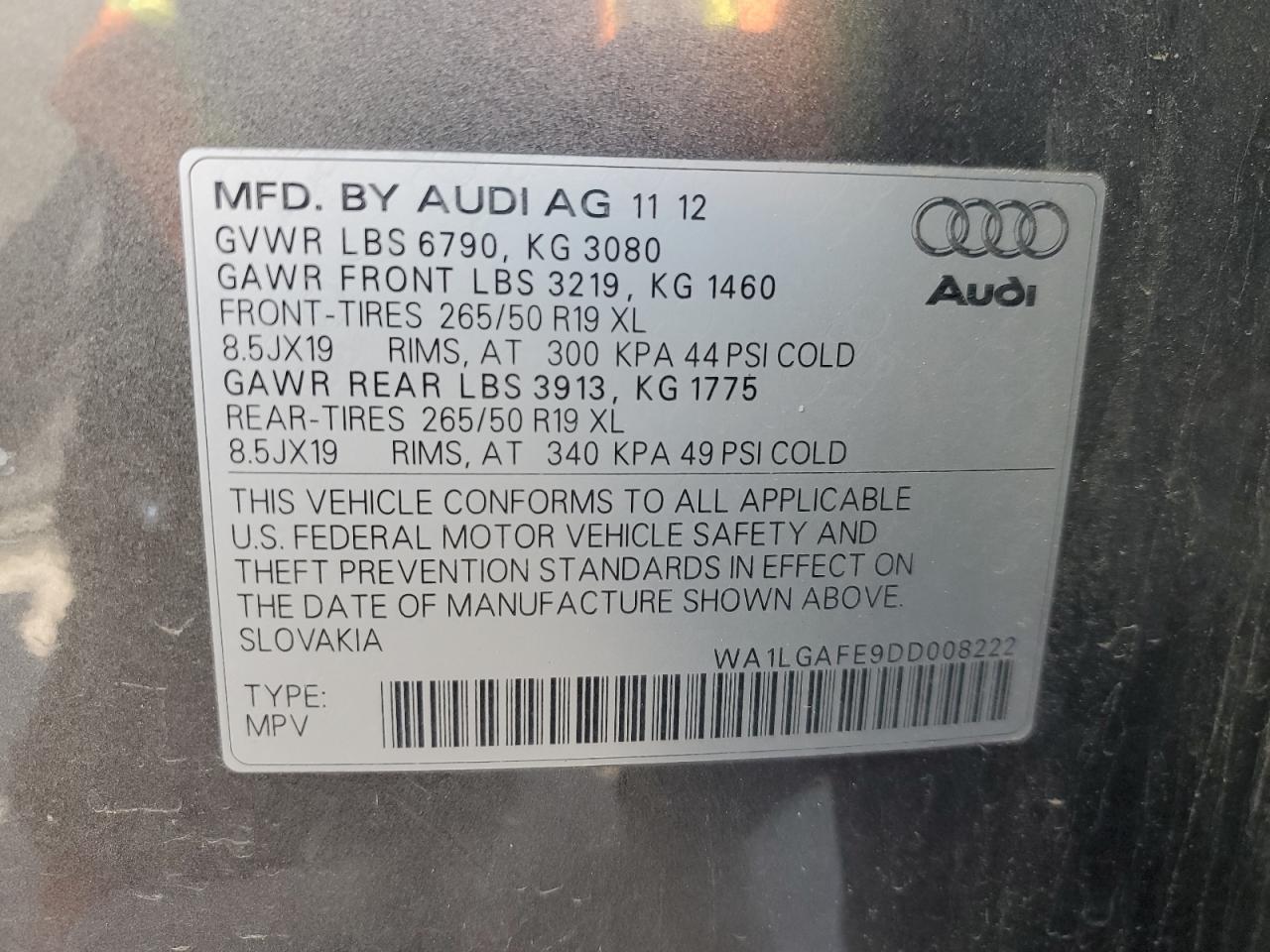 WA1LGAFE9DD008222 2013 Audi Q7 Premium Plus