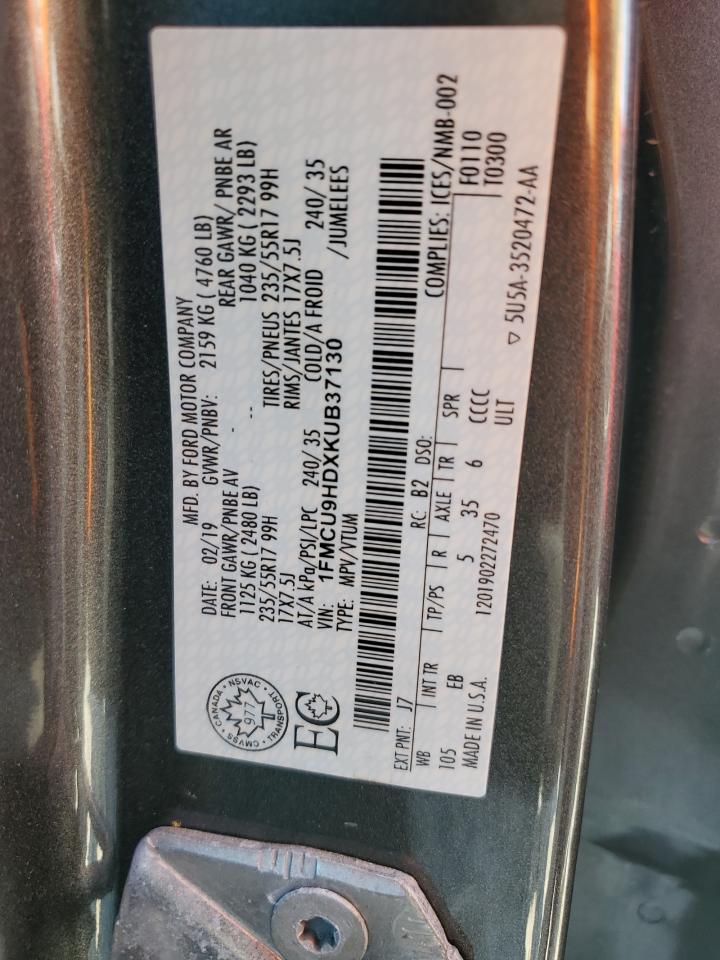 1FMCU9HDXKUB37130 2019 Ford Escape Sel