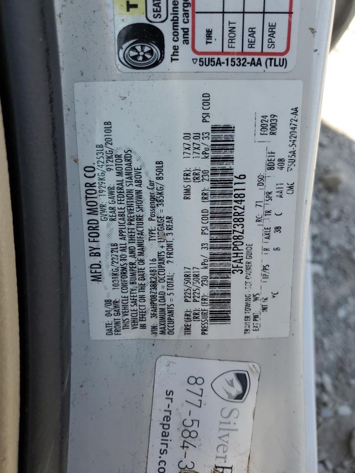 3FAHP08Z38R248116 2008 Ford Fusion Sel