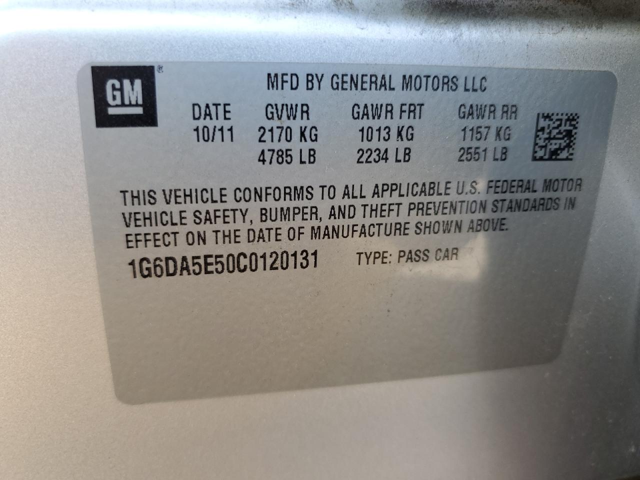 2012 Cadillac Cts VIN: 1G6DA5E50C0120131 Lot: 72204734