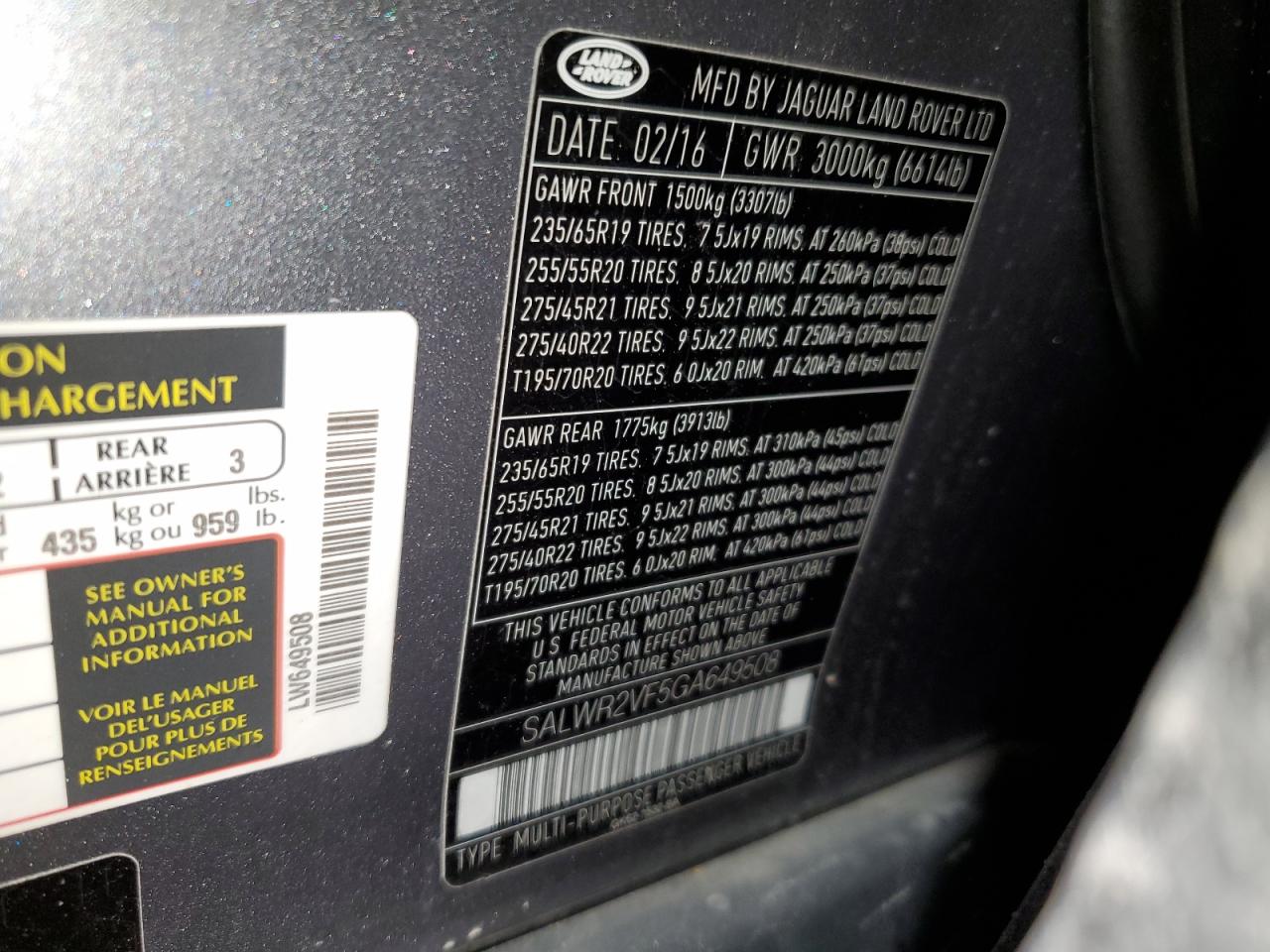 2016 Land Rover Range Rover Sport Hse VIN: SALWR2VF5GA649508 Lot: 72019364