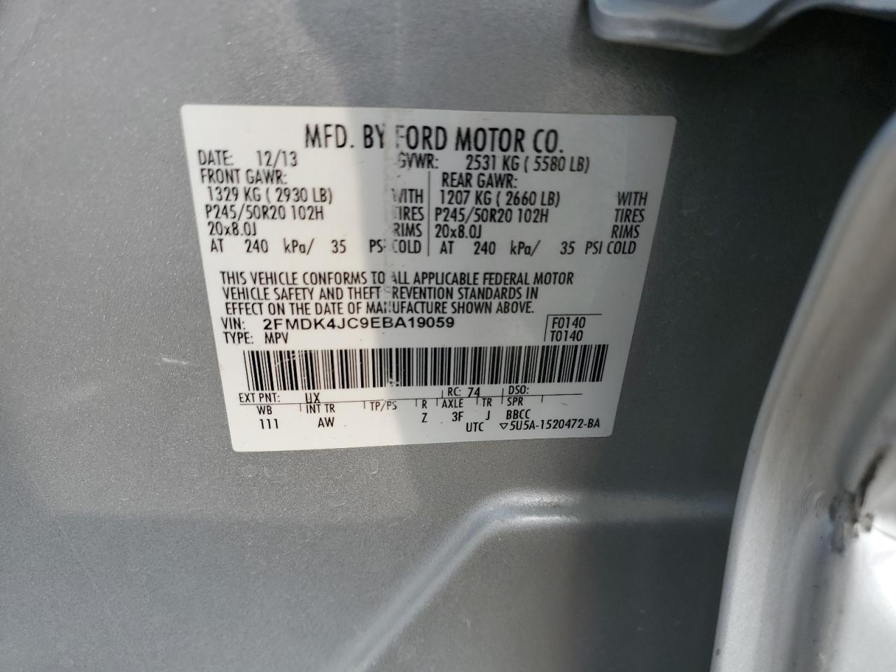 2FMDK4JC9EBA19059 2014 Ford Edge Sel