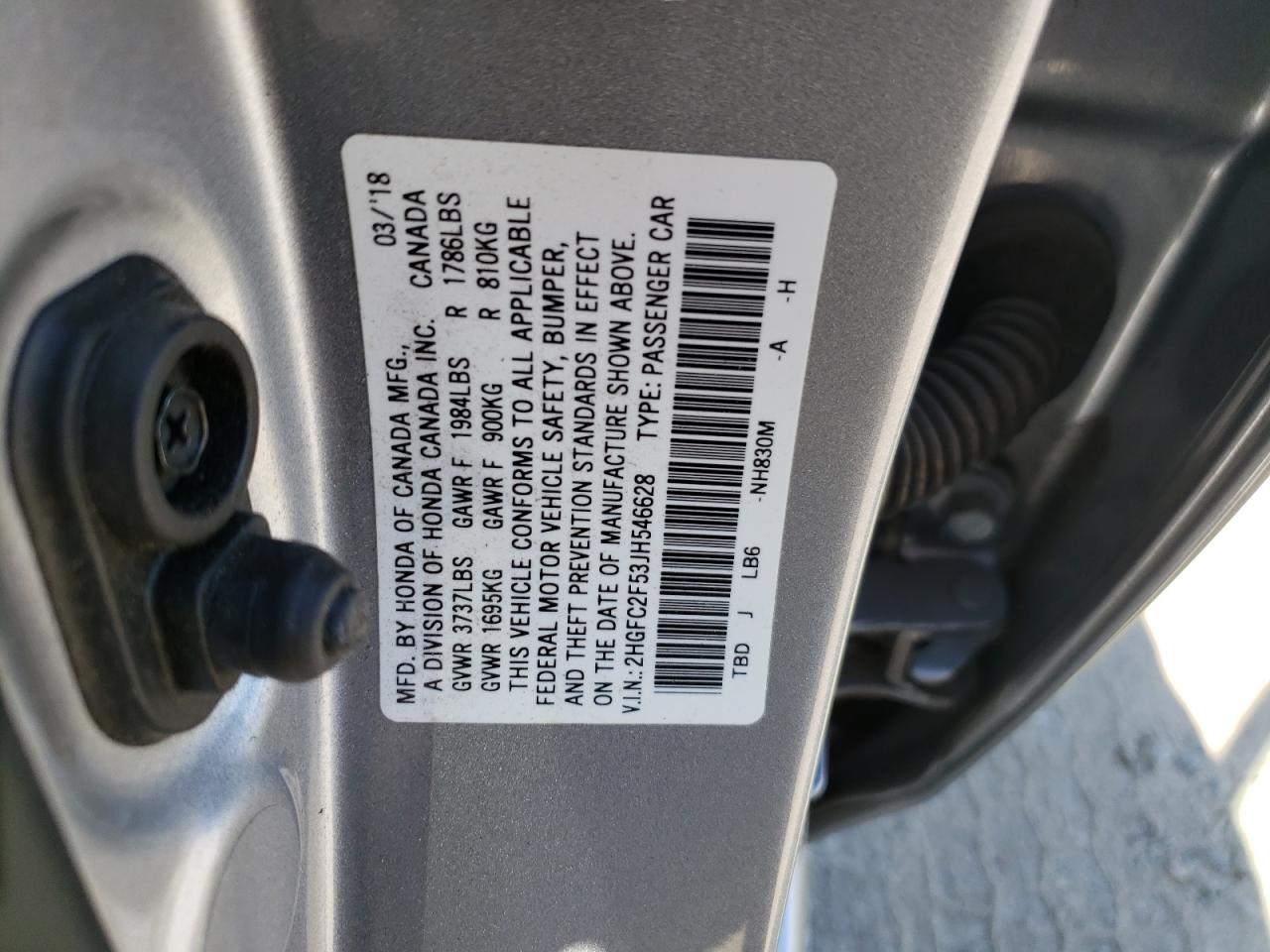 2HGFC2F53JH546628 2018 Honda Civic Lx