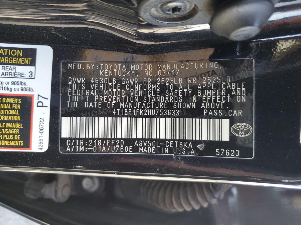 4T1BF1FK2HU753633 2017 Toyota Camry Le