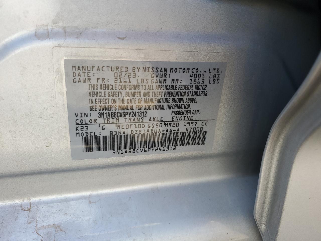 3N1AB8CV6PY241312 2023 Nissan Sentra Sv