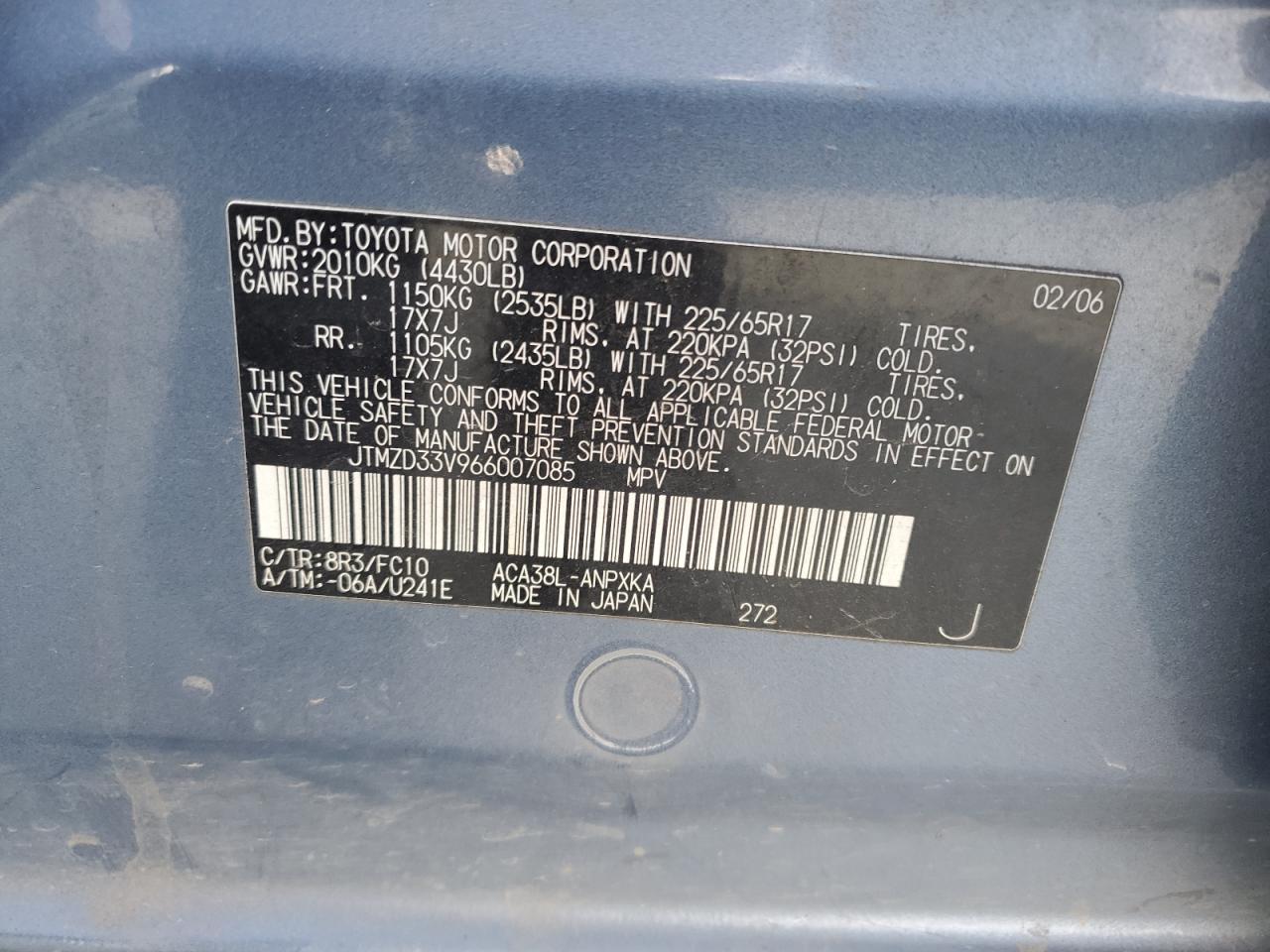 JTMZD33V966007085 2006 Toyota Rav4