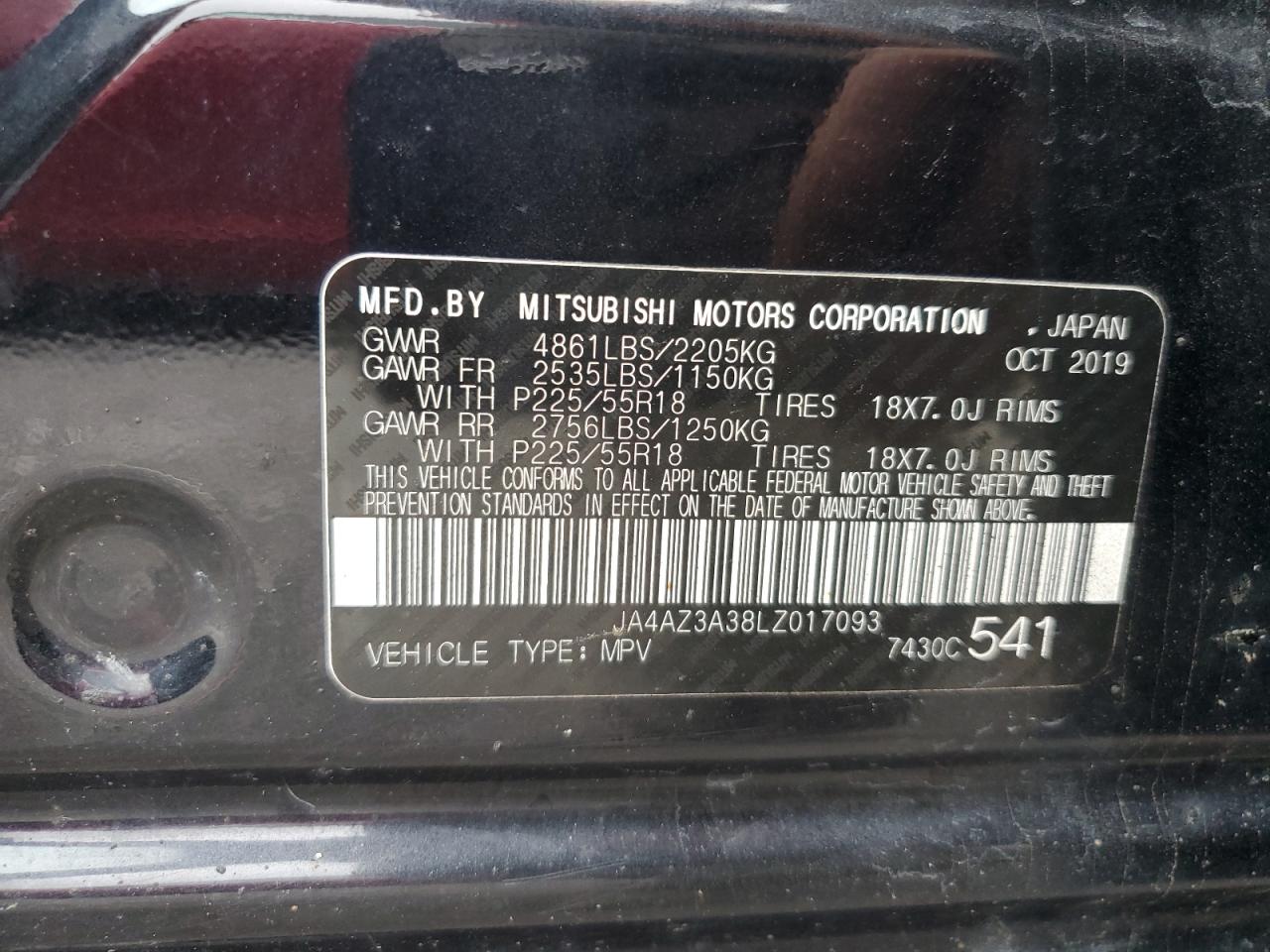 JA4AZ3A38LZ017093 2020 Mitsubishi Outlander Se