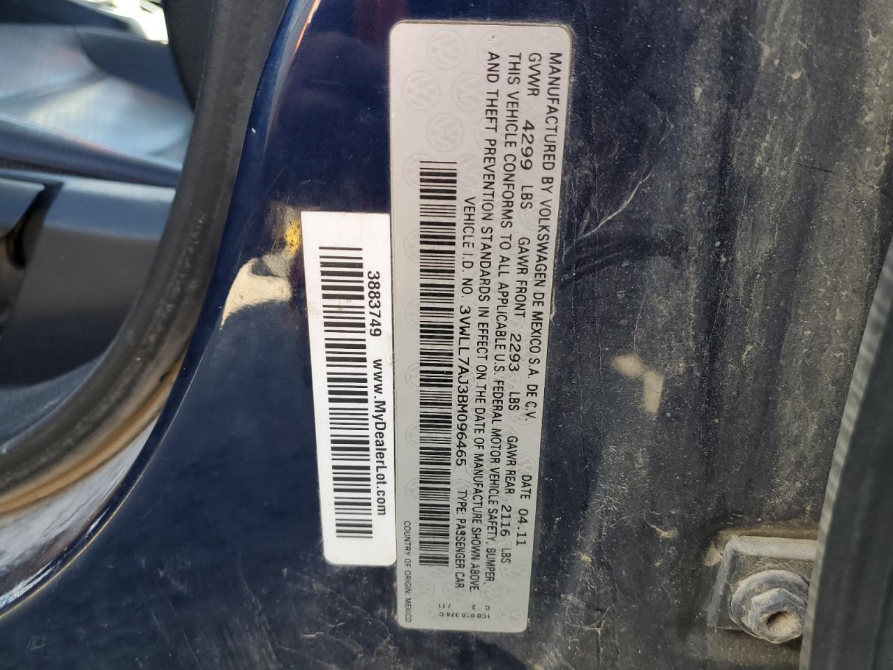 3VWLL7AJ3BM096465 2011 Volkswagen Jetta Tdi