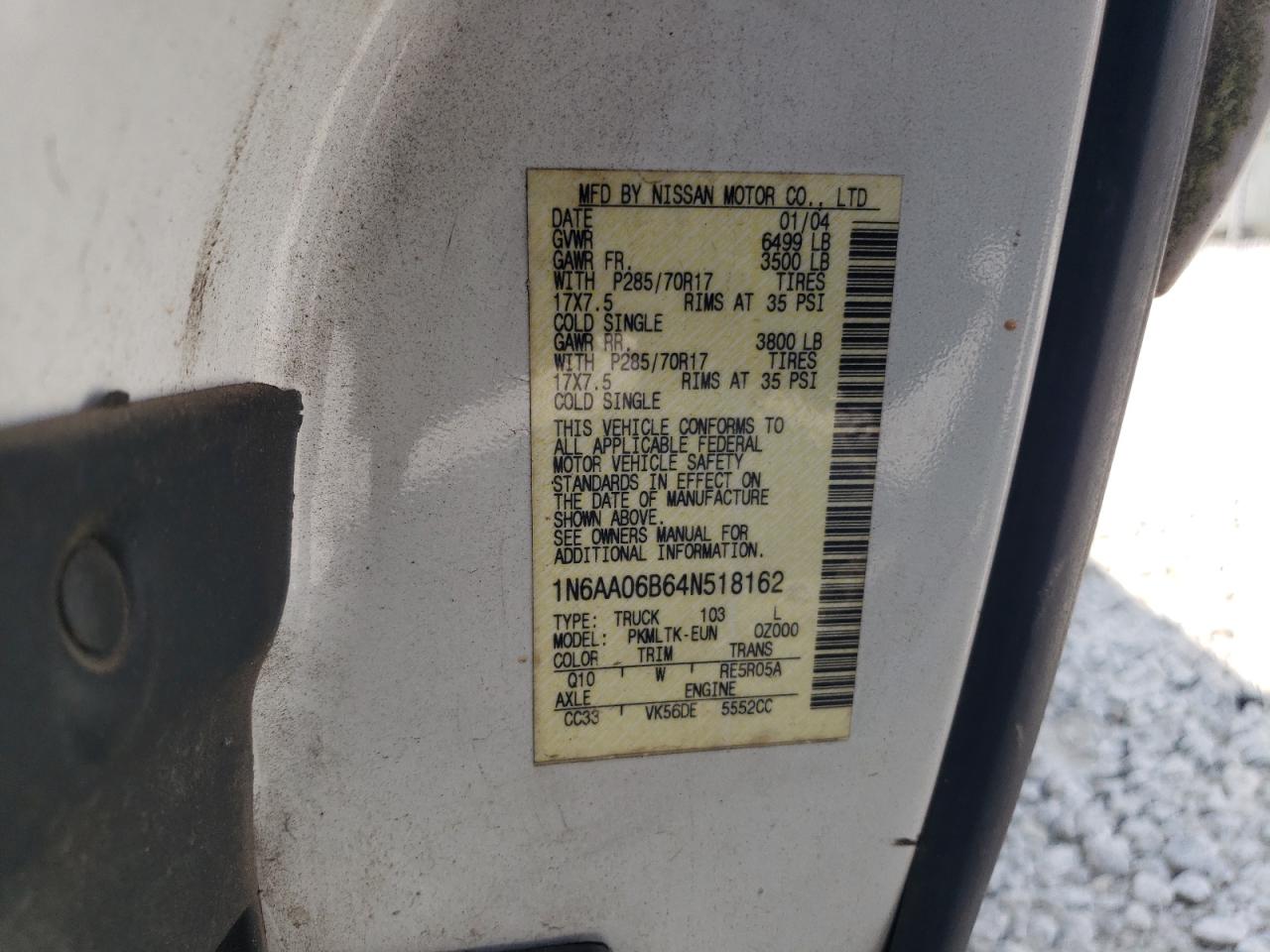 1N6AA06B64N518162 2004 Nissan Titan Xe