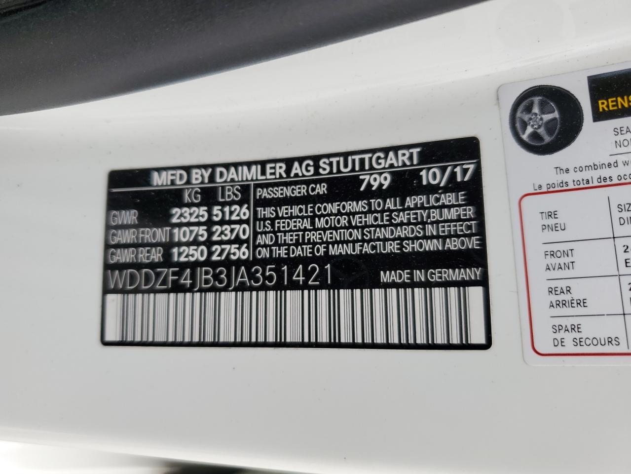 WDDZF4JB3JA351421 2018 Mercedes-Benz E 300