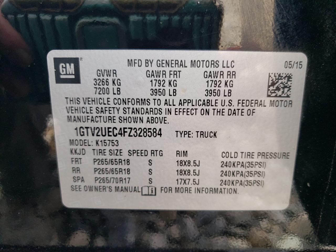 1GTV2UEC4FZ328584 2015 GMC Sierra K1500 Sle