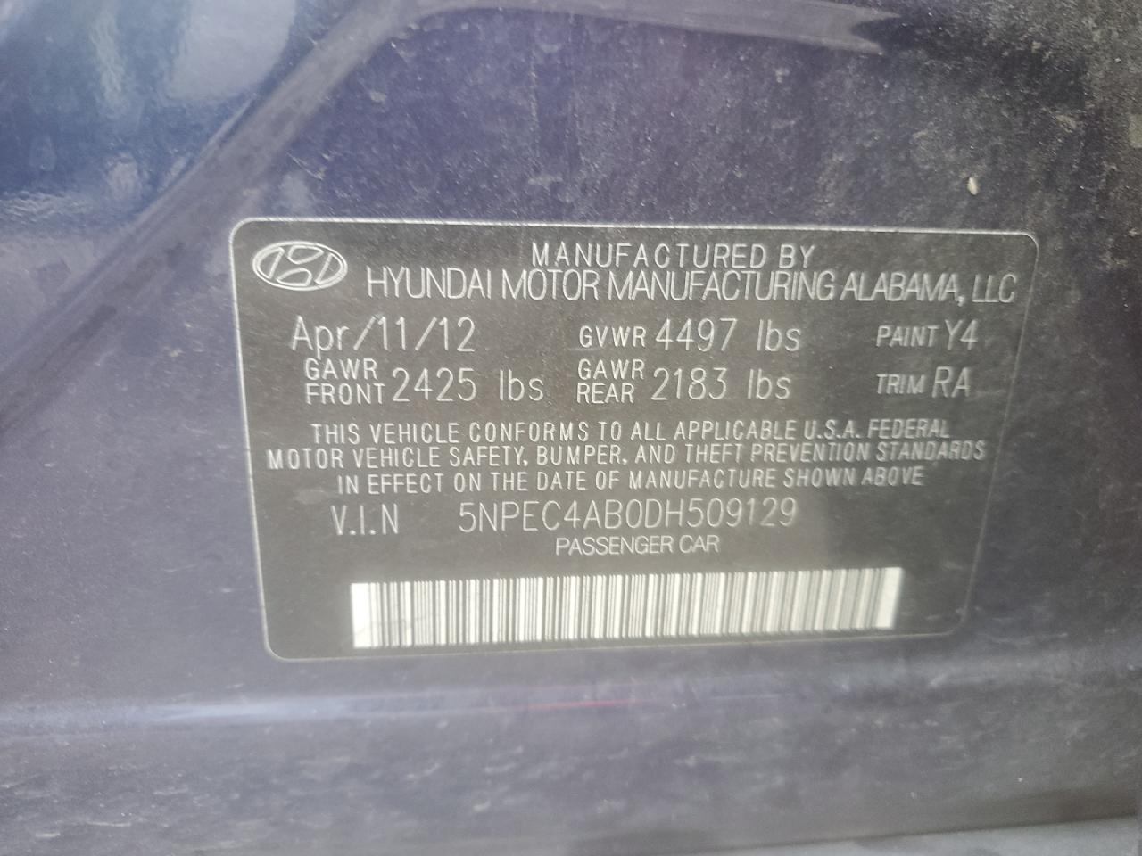 5NPEC4AB0DH509129 2013 Hyundai Sonata Se