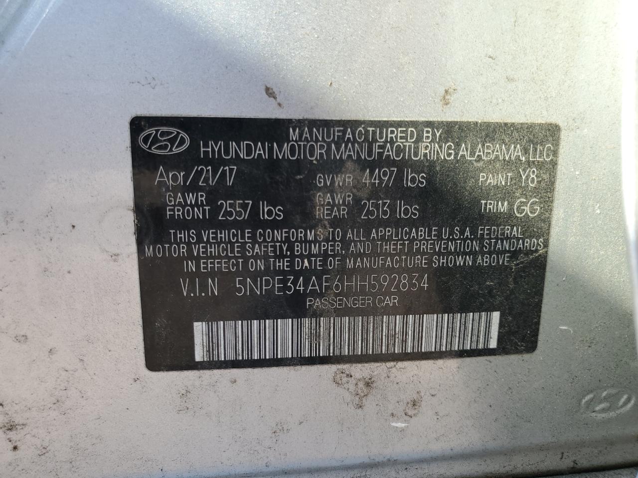 5NPE34AF6HH592834 2017 Hyundai Sonata Sport