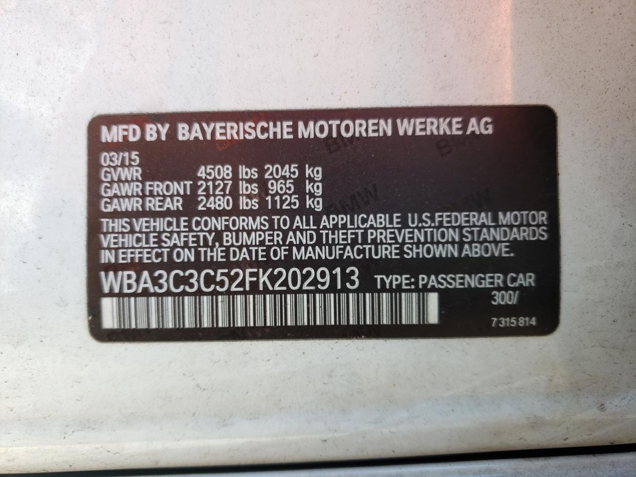 WBA3C3C52FK202913 2015 BMW 320 I xDrive