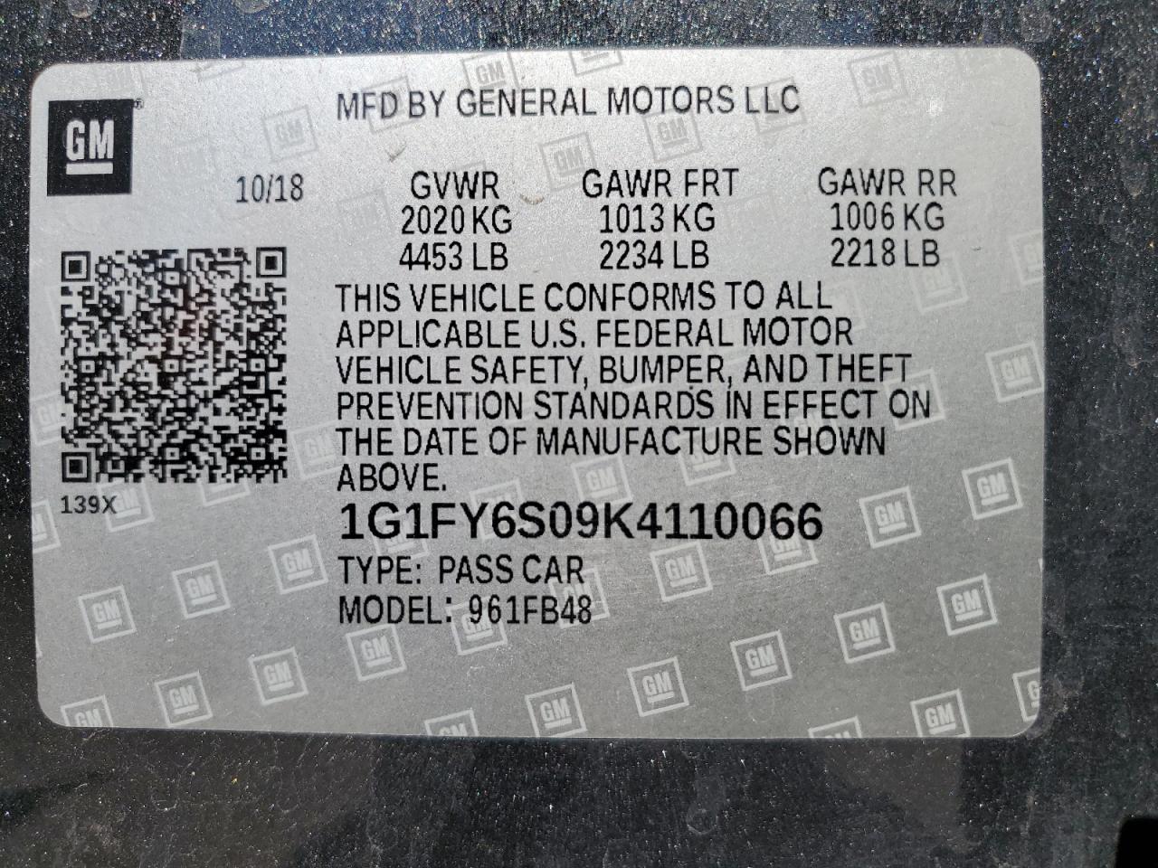 1G1FY6S09K4110066 2019 Chevrolet Bolt Ev Lt