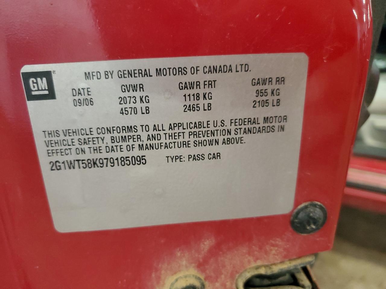 2007 Chevrolet Impala Lt VIN: 2G1WT58K979185095 Lot: 73372144