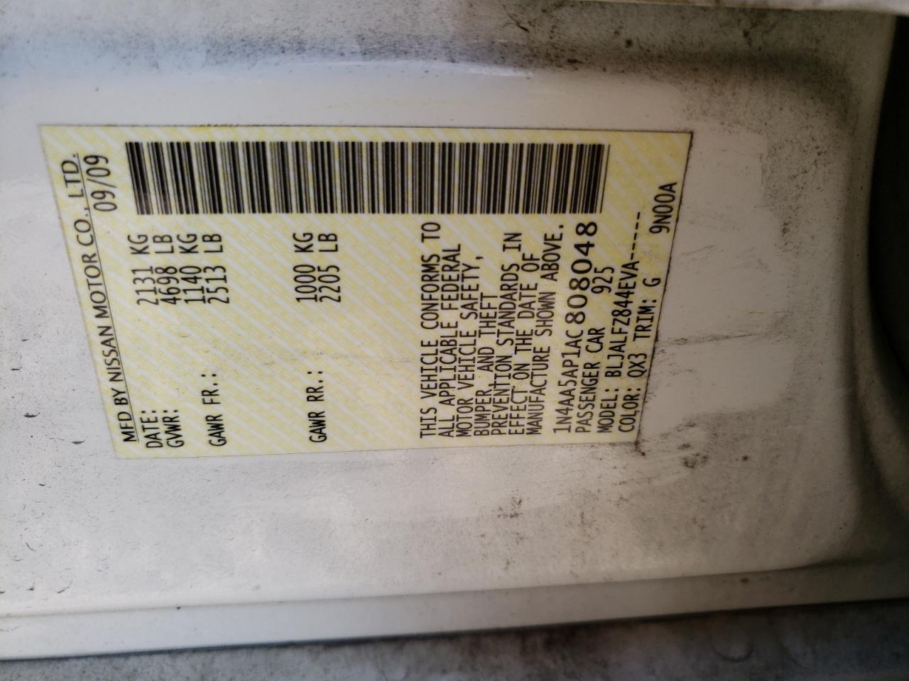 2010 Nissan Maxima S VIN: 1N4AA5AP1AC808048 Lot: 71533564