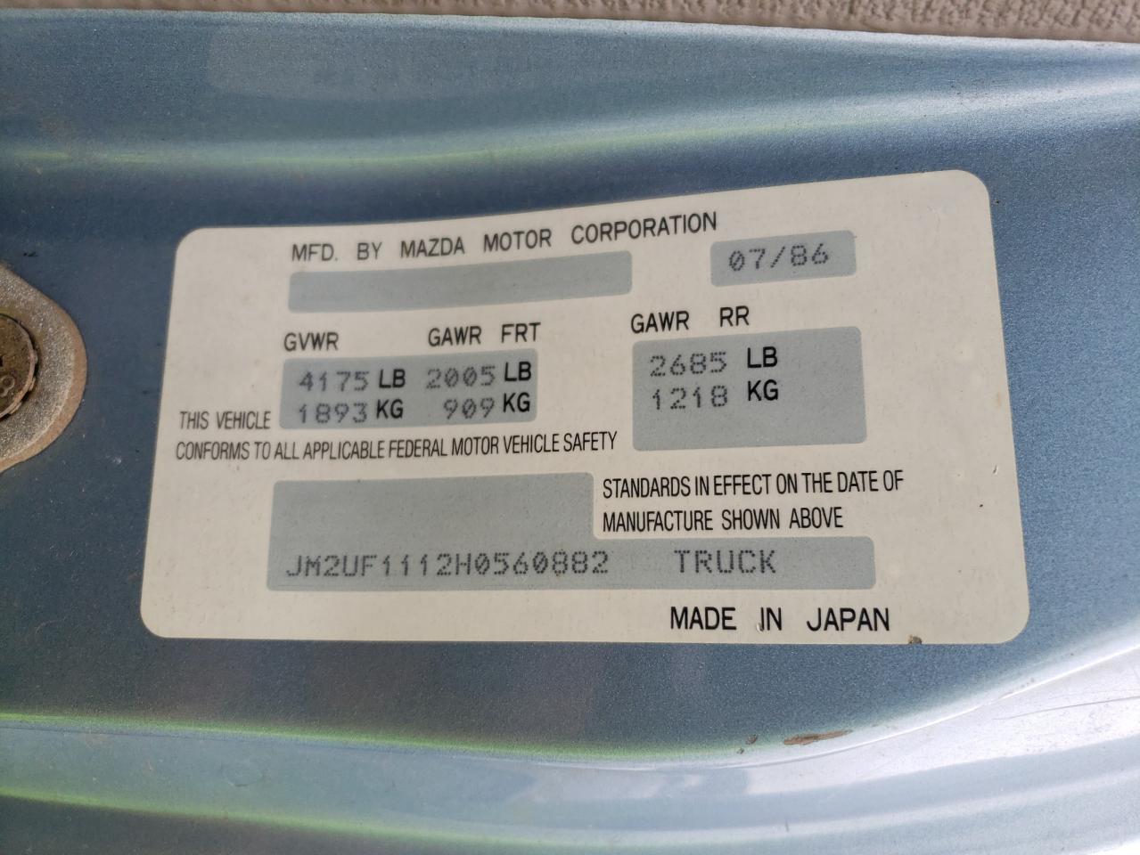 JM2UF1112H0560882 1987 Mazda B2000