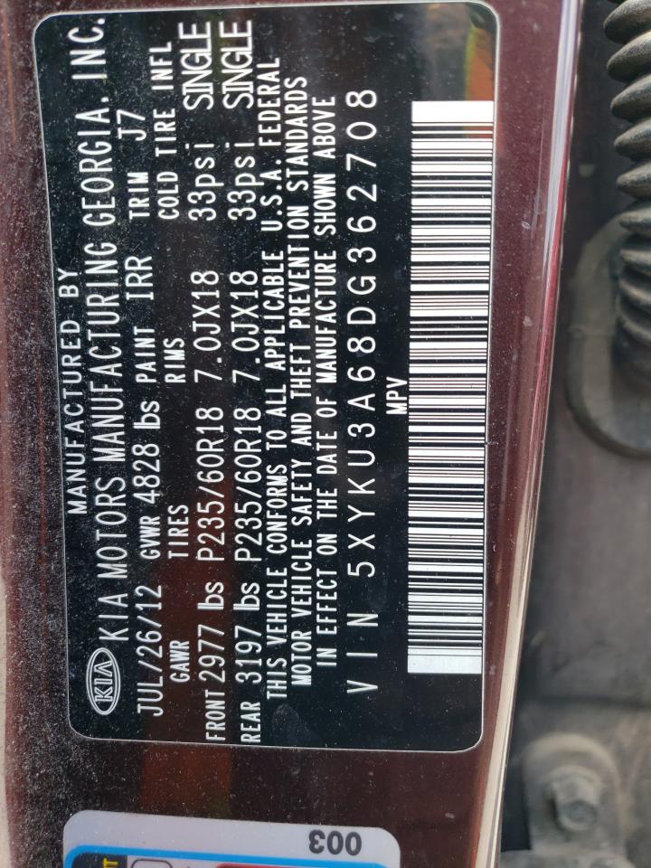 2013 Kia Sorento Ex VIN: 5XYKU3A68DG362708 Lot: 71347114