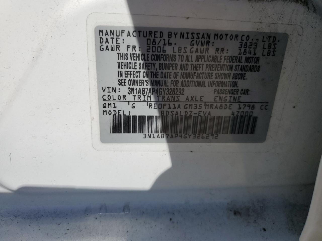 3N1AB7AP4GY326292 2016 Nissan Sentra S