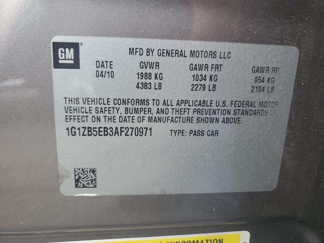 1G1ZB5EB3AF270971 2010 Chevrolet Malibu Ls