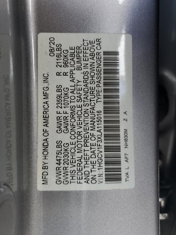 1HGCV1F3XLA115016 2020 Honda Accord Sport