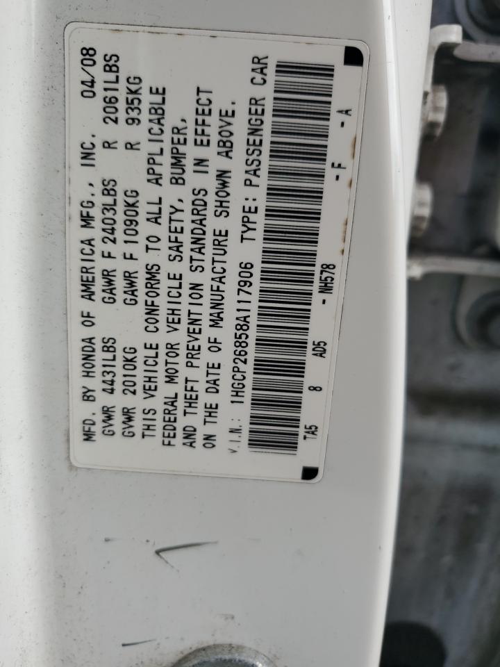 1HGCP26858A117906 2008 Honda Accord Exl