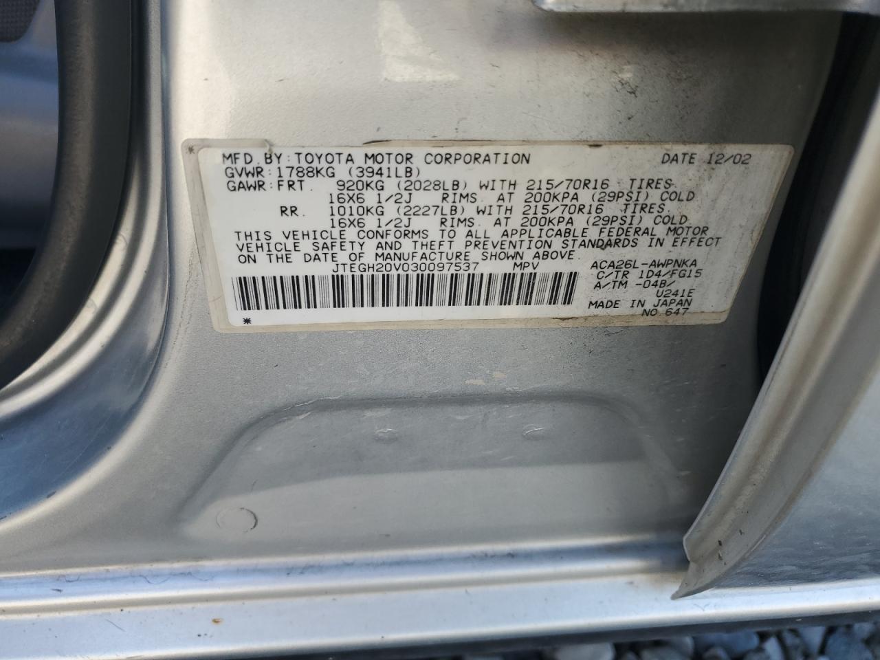 JTEGH20V030097537 2003 Toyota Rav4