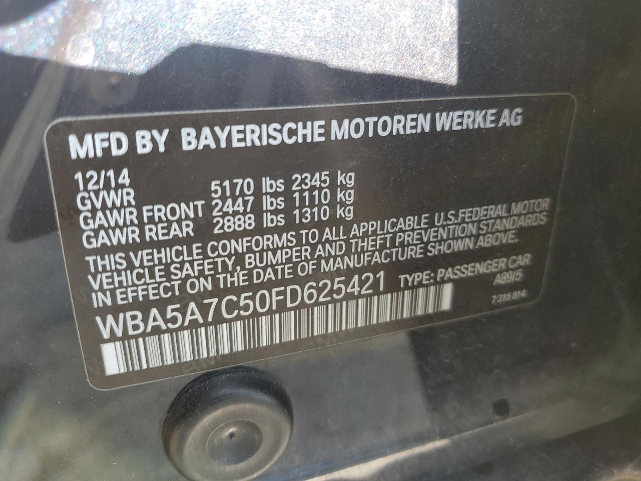 WBA5A7C50FD625421 2015 BMW 528 Xi