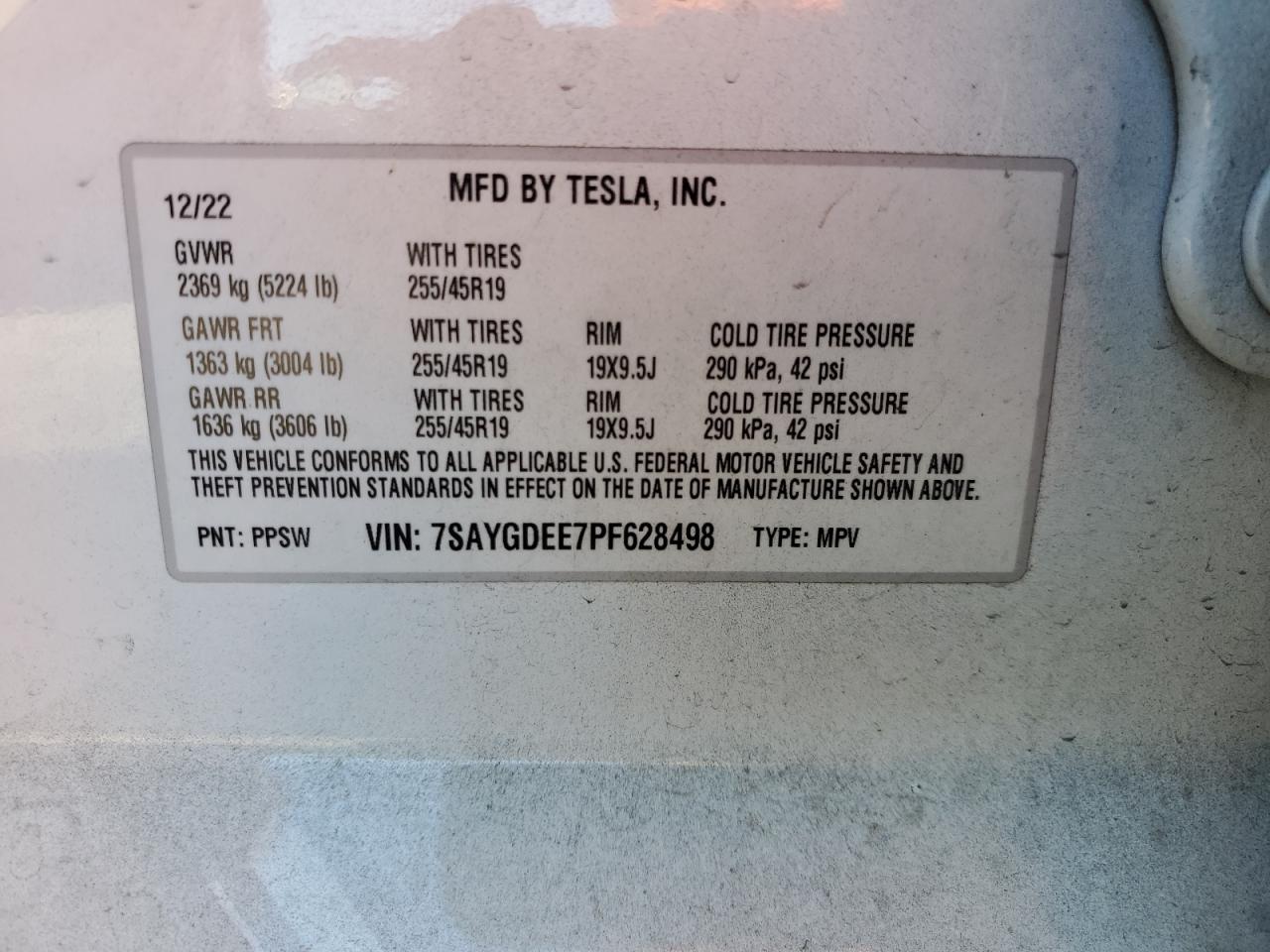 2023 Tesla Model Y VIN: 7SAYGDEE7PF628498 Lot: 69396424