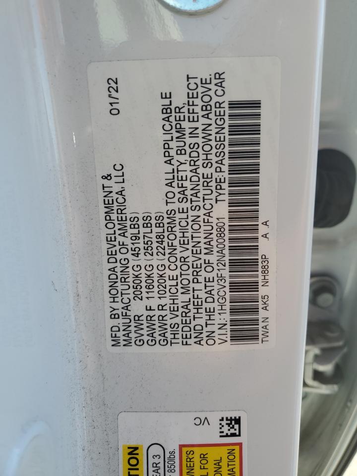 1HGCV3F12NA008801 2022 Honda Accord Hybrid