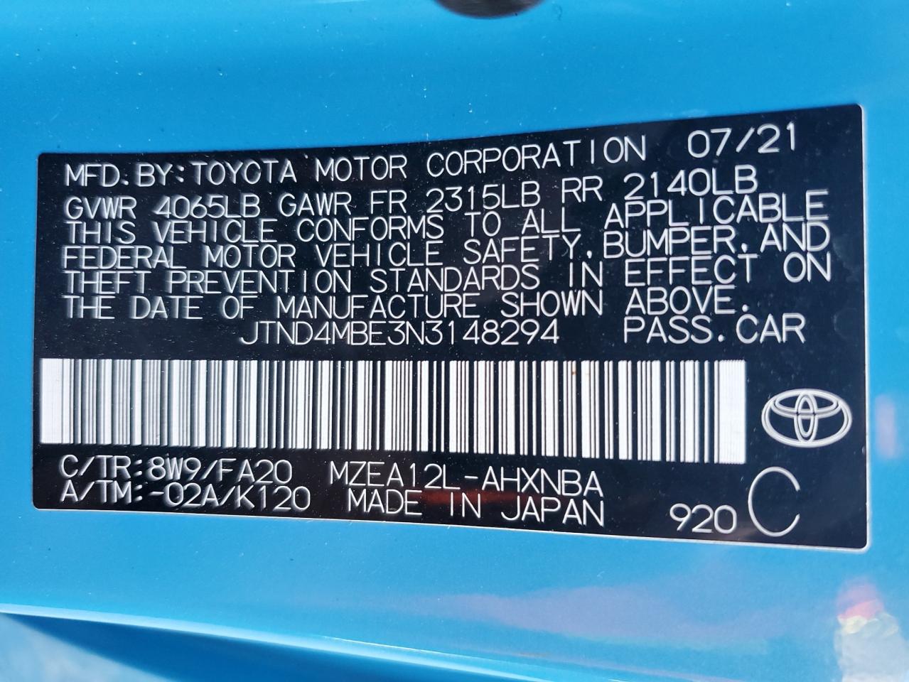 JTND4MBE3N3148294 2022 Toyota Corolla Se