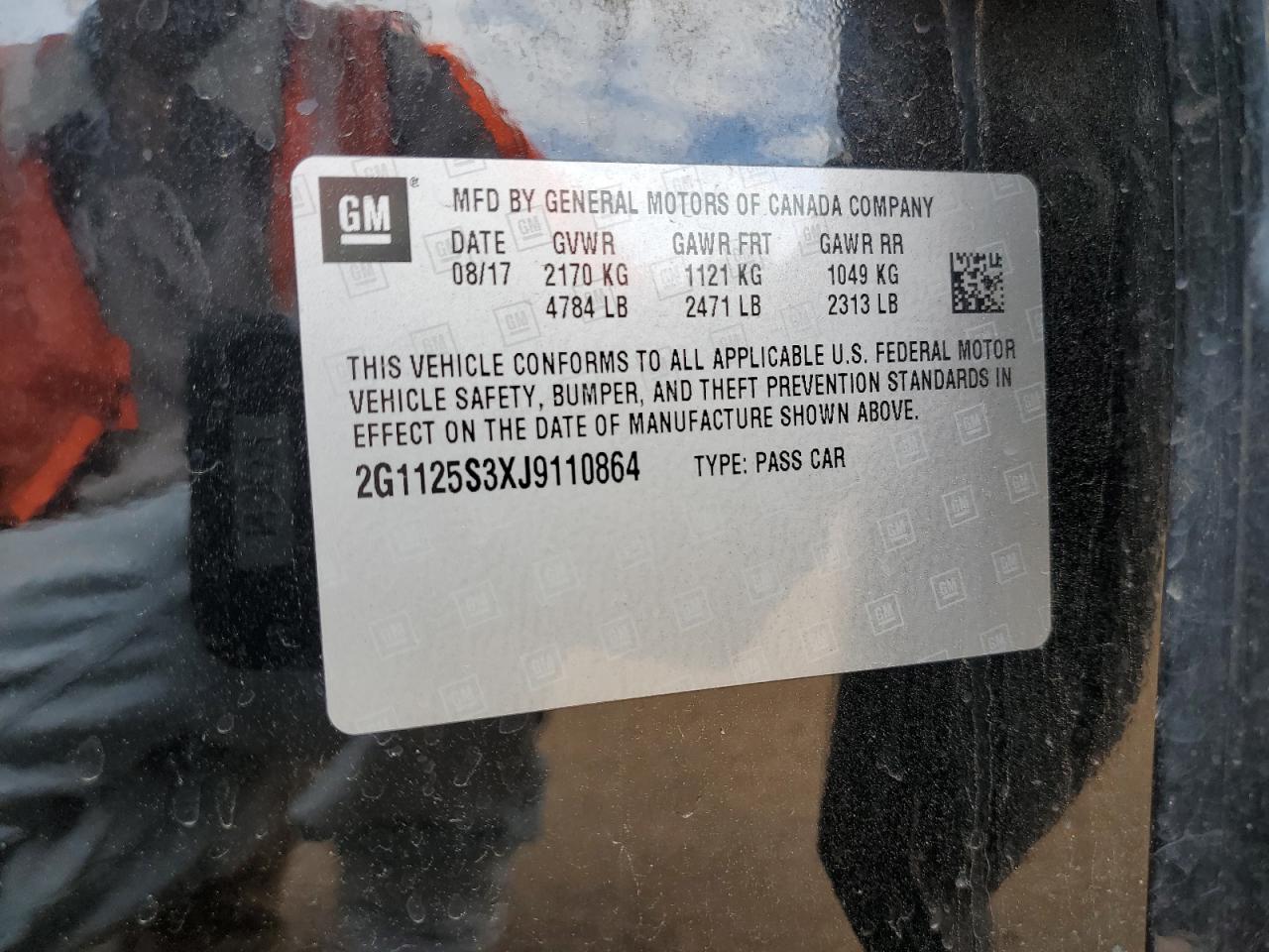 2G1125S3XJ9110864 2018 Chevrolet Impala Premier