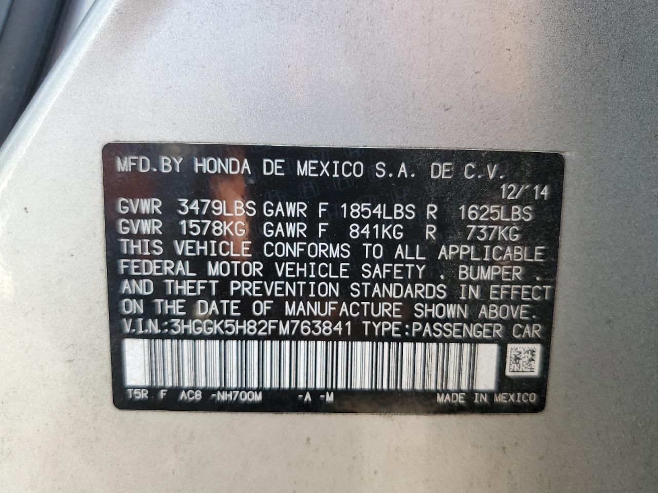 3HGGK5H82FM763841 2015 Honda Fit Ex