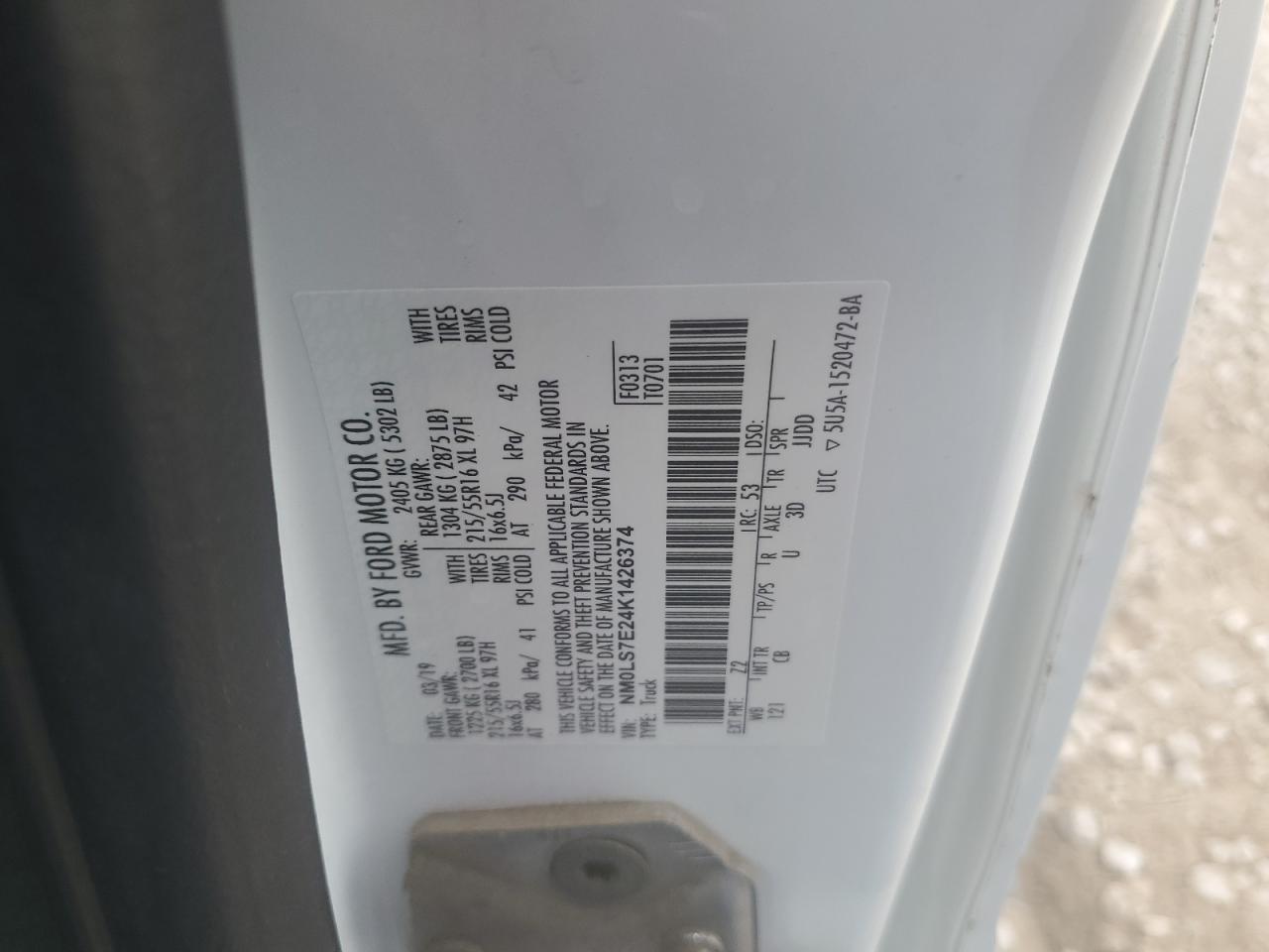 NM0LS7E24K1426374 2019 Ford Transit Connect Xl