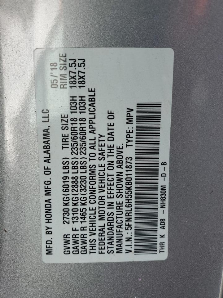 5FNRL6H55KB011873 2019 Honda Odyssey Ex