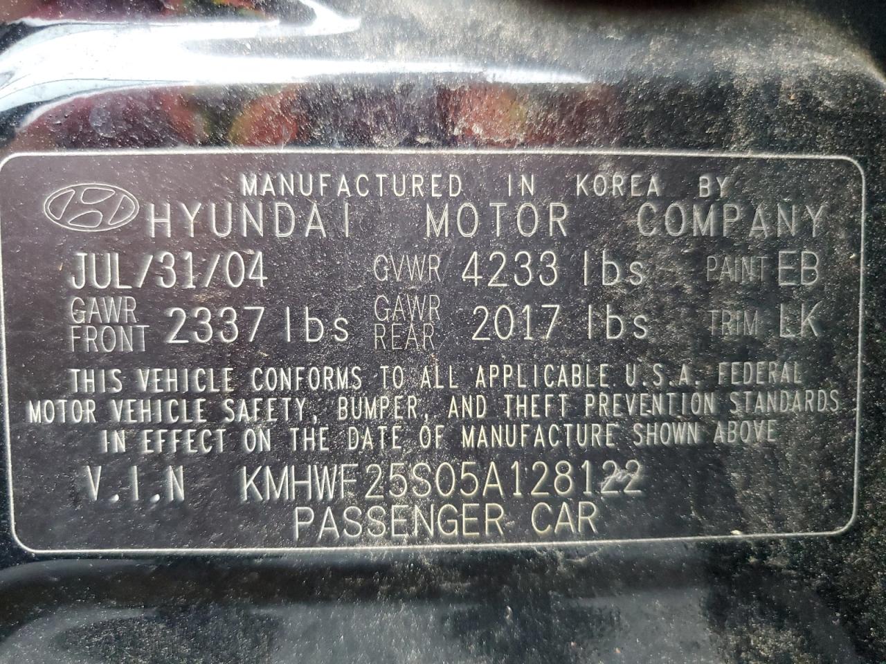 KMHWF25S05A128122 2005 Hyundai Sonata Gl