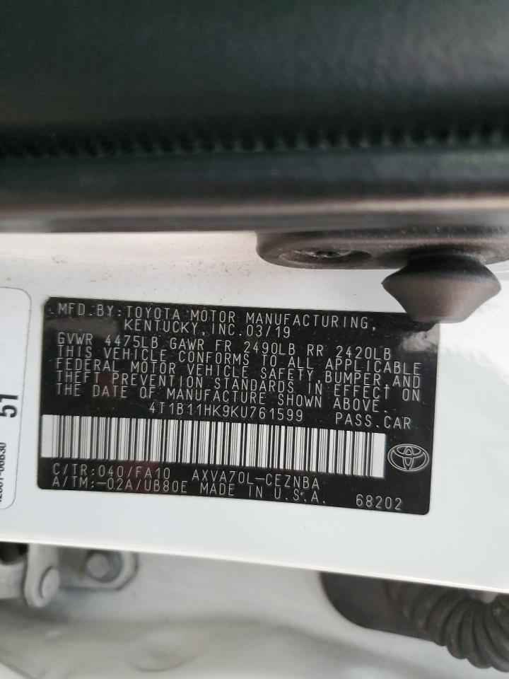 4T1B11HK9KU761599 2019 Toyota Camry L