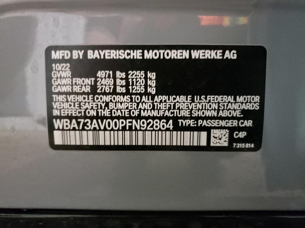 WBA73AV00PFN92864 2023 BMW 430Xi Gran Coupe