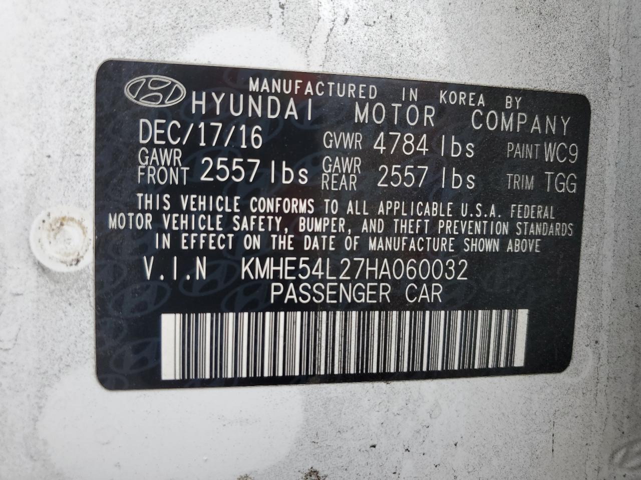 KMHE54L27HA060032 2017 Hyundai Sonata Plug-In Hybrid