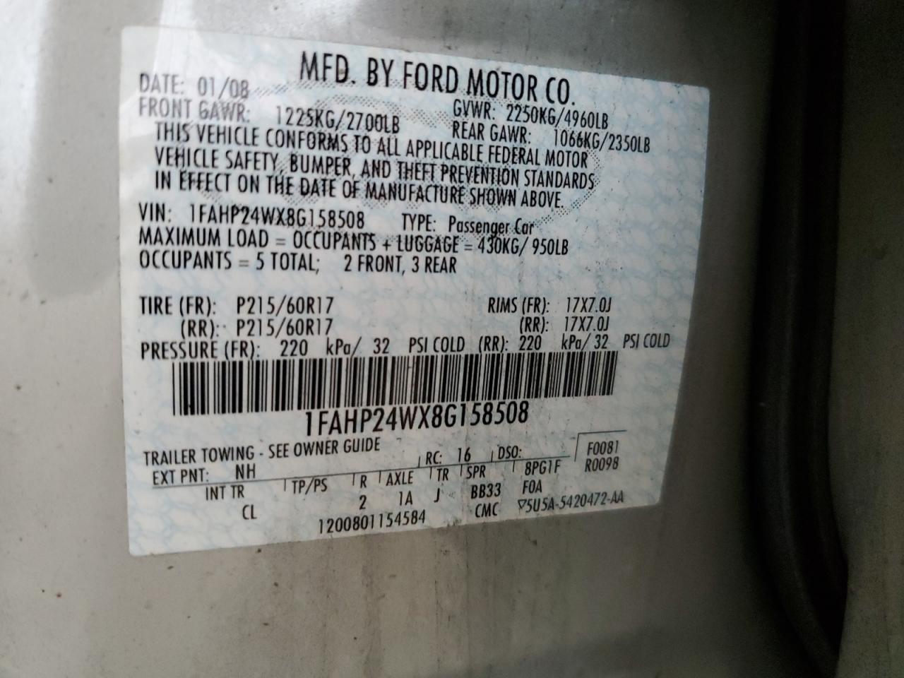 1FAHP24WX8G158508 2008 Ford Taurus Sel