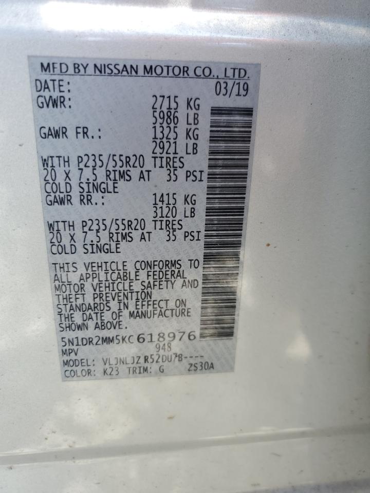 5N1DR2MM5KC618976 2019 Nissan Pathfinder S