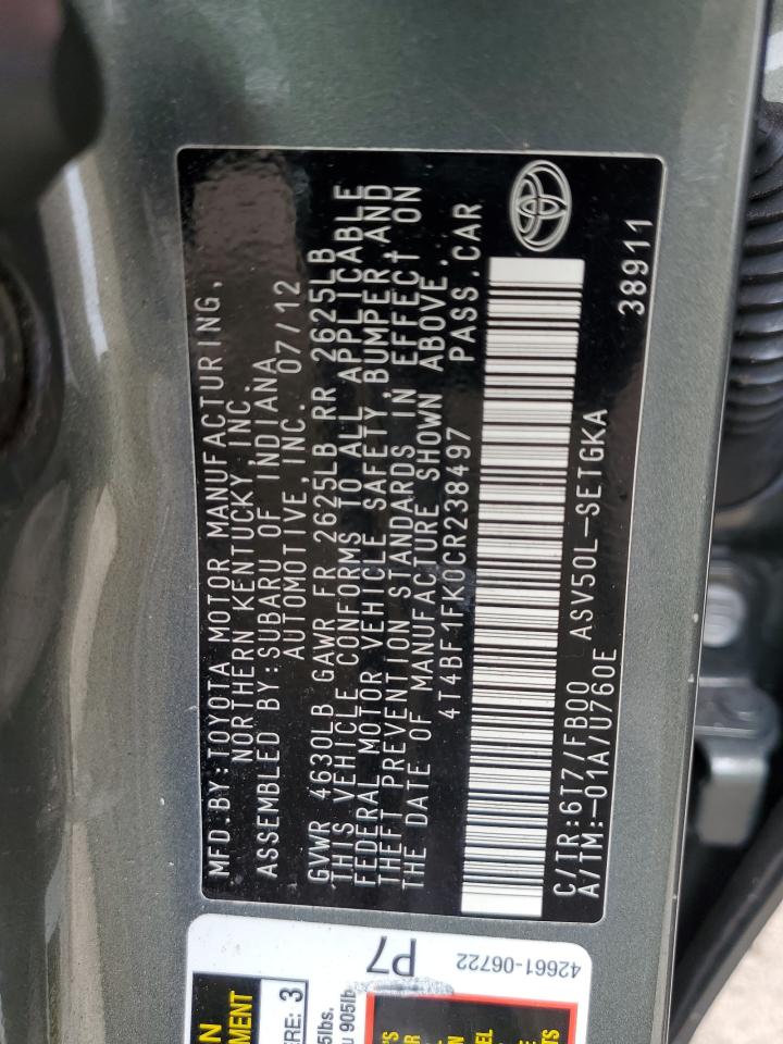 4T4BF1FK0CR238497 2012 Toyota Camry Base