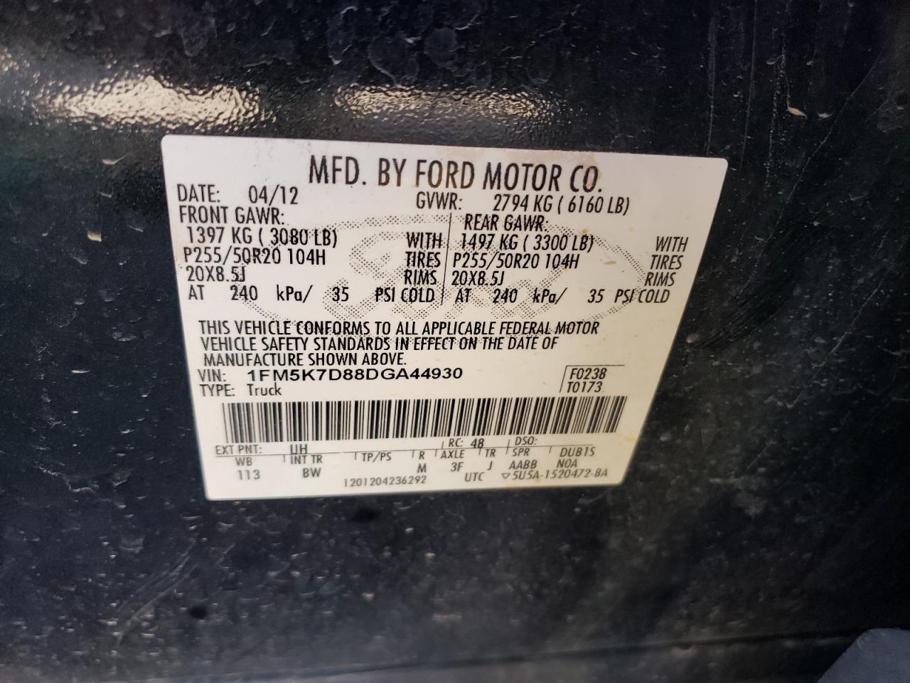 2013 Ford Explorer Xlt VIN: 1FM5K7D88DGA44930 Lot: 72568644